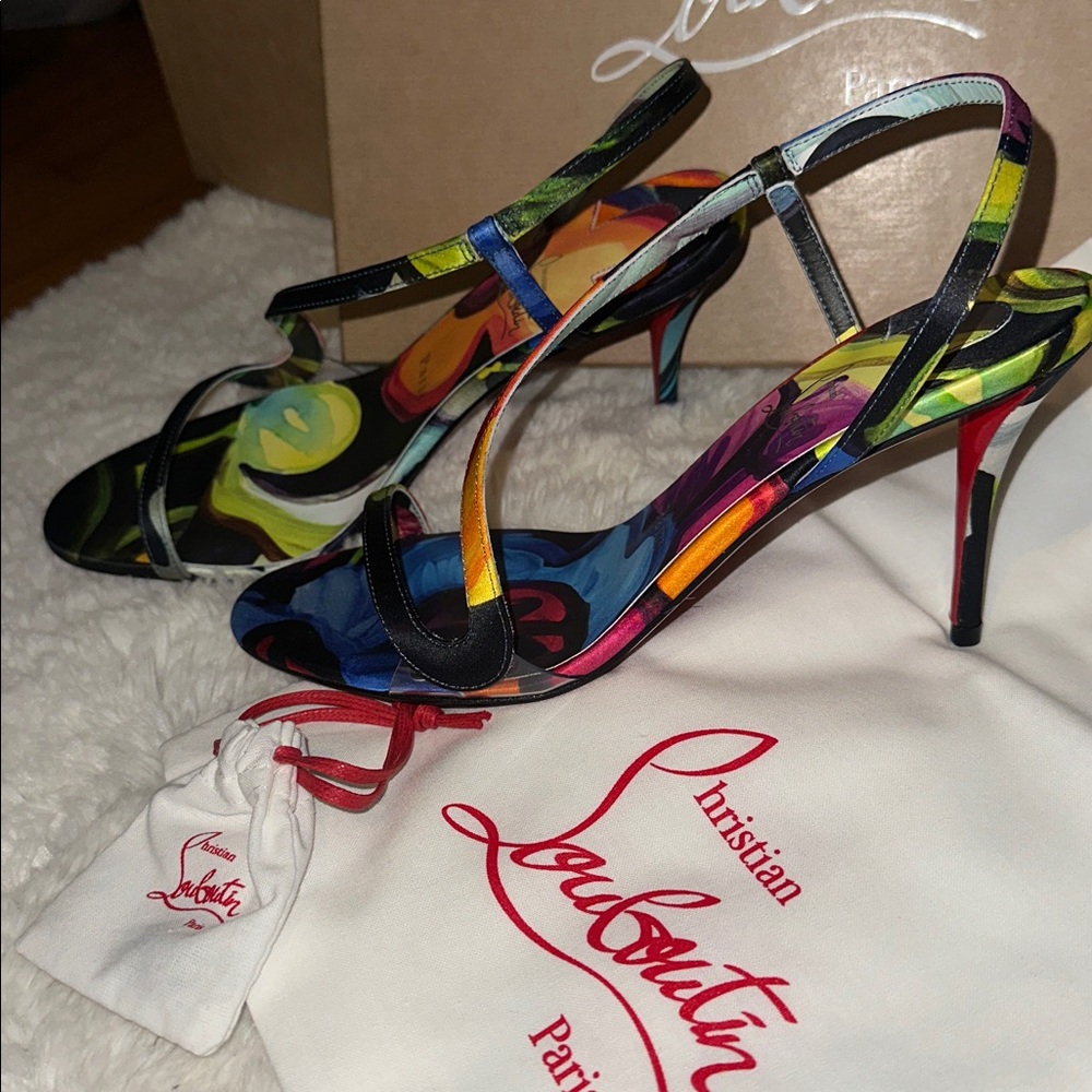 Christian Louboutin Vibrant Multicolor Heels 39 new rubber everlasting bottom - Picture 9 of 12